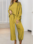 Damen Unifarben Nahtverarbeitung Zweiteiliges Set Täglich Langarm Lässig Frühling/Herbst Bluse mit Hose Matching Set
