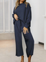 Damen Unifarben Nahtverarbeitung Zweiteiliges Set Täglich Langarm Lässig Frühling/Herbst Bluse mit Hose Matching Set