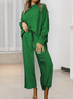Damen Unifarben Nahtverarbeitung Zweiteiliges Set Täglich Langarm Lässig Frühling/Herbst Bluse mit Hose Matching Set