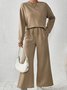 Damen Unifarben Nahtverarbeitung Zweiteiliges Set Täglich Langarm Lässig Frühling/Herbst Bluse mit Hose Matching Set