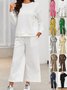 Damen Unifarben Nahtverarbeitung Zweiteiliges Set Täglich Langarm Lässig Frühling/Herbst Bluse mit Hose Matching Set