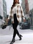 Damen Frühling/Herbst Oberbekleidung Retro Nahtverarbeitung Kariert Langarm Mit Kapuze Jacke