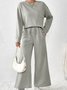 Damen Unifarben Nahtverarbeitung Zweiteiliges Set Täglich Langarm Lässig Frühling/Herbst Bluse mit Hose Matching Set