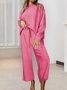Damen Unifarben Nahtverarbeitung Zweiteiliges Set Täglich Langarm Lässig Frühling/Herbst Bluse mit Hose Matching Set