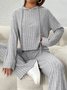 Damen Unifarben Geprägt Zweiteiliges Set Täglich Langarm Lässig Frühling/Herbst Bluse mit Hose Matching Set