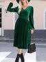 Damen Unifarben Langarm Frühling/Herbst Nahtverarbeitung Kleid V-Ausschnitt Täglich Retro Maxikleid T-Shirt-Kleid A-Linien-Kleid