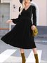Damen Unifarben Langarm Frühling/Herbst Nahtverarbeitung Kleid V-Ausschnitt Täglich Retro Maxikleid T-Shirt-Kleid A-Linien-Kleid