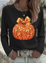 Damen Halloween (Kürbis) Langarm T-Shirts T-Shirt Rundhals Print Lässig Frühling/Herbst T-Shirt mit Grafik Oberteile