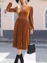 Damen Unifarben Langarm Frühling/Herbst Nahtverarbeitung Kleid V-Ausschnitt Täglich Retro Maxikleid T-Shirt-Kleid A-Linien-Kleid