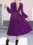 Damen Unifarben Langarm Frühling/Herbst Nahtverarbeitung Kleid V-Ausschnitt Täglich Retro Maxikleid T-Shirt-Kleid A-Linien-Kleid