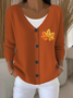 Damen Ahornblatt Langarm V-Ausschnitt Lässig Frühling/Herbst Strickjacke Oberbekleidung