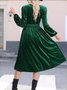 Damen Unifarben Langarm Frühling/Herbst Nahtverarbeitung Kleid V-Ausschnitt Täglich Retro Maxikleid T-Shirt-Kleid A-Linien-Kleid