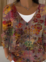 Damen Geblümt Langarm V-Ausschnitt Lässig Frühling/Herbst Strickjacke Oberbekleidung