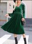 Damen Unifarben Langarm Frühling/Herbst Nahtverarbeitung Kleid V-Ausschnitt Täglich Retro Maxikleid T-Shirt-Kleid A-Linien-Kleid
