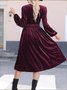 Damen Unifarben Langarm Frühling/Herbst Nahtverarbeitung Kleid V-Ausschnitt Täglich Retro Maxikleid T-Shirt-Kleid A-Linien-Kleid