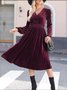 Damen Unifarben Langarm Frühling/Herbst Nahtverarbeitung Kleid V-Ausschnitt Täglich Retro Maxikleid T-Shirt-Kleid A-Linien-Kleid