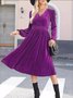 Damen Unifarben Langarm Frühling/Herbst Nahtverarbeitung Kleid V-Ausschnitt Täglich Retro Maxikleid T-Shirt-Kleid A-Linien-Kleid