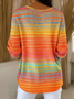 Damen Farbverlauf Frühling/Herbst Lässig Langarm V-Ausschnitt Baumwolle Pullover