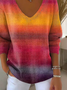 Damen Farbverlauf Frühling/Herbst Lässig Langarm V-Ausschnitt Baumwolle Pullover
