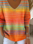 Damen Farbverlauf Frühling/Herbst Lässig Langarm V-Ausschnitt Baumwolle Pullover