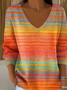 Damen Farbverlauf Frühling/Herbst Lässig Langarm V-Ausschnitt Baumwolle Pullover