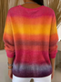 Damen Farbverlauf Frühling/Herbst Lässig Langarm V-Ausschnitt Baumwolle Pullover