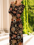 Damen Geblümt Langarm Frühling/Herbst Kleid Rundhals Täglich Lässig Midi T-Shirt-Kleid A-Linien-Kleid