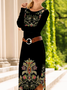 Damen Geblümt Langarm Frühling/Herbst Kleid Rundhals Täglich Lässig Midi T-Shirt-Kleid A-Linien-Kleid