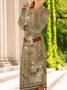 Damen Geblümt Langarm Frühling/Herbst Kleid Rundhals Täglich Lässig Midi T-Shirt-Kleid A-Linien-Kleid
