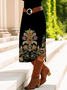 Damen Geblümt Langarm Frühling/Herbst Kleid Rundhals Täglich Lässig Midi T-Shirt-Kleid A-Linien-Kleid