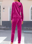 Damen Unifarben Nahtverarbeitung Zweiteiliges Set Täglich Langarm Lässig Frühling/Herbst Bluse mit Hose Matching Set