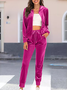Damen Unifarben Nahtverarbeitung Zweiteiliges Set Täglich Langarm Lässig Frühling/Herbst Bluse mit Hose Matching Set