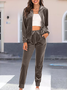 Damen Unifarben Nahtverarbeitung Zweiteiliges Set Täglich Langarm Lässig Frühling/Herbst Bluse mit Hose Matching Set