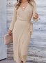 Damen Unifarben Langarm Frühling/Herbst Nahtverarbeitung Kleid V-Ausschnitt Täglich Retro Maxikleid Tanktop A-Linien-Kleid