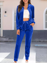 Damen Unifarben Nahtverarbeitung Zweiteiliges Set Täglich Langarm Lässig Frühling/Herbst Bluse mit Hose Matching Set