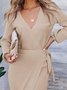 Damen Unifarben Langarm Frühling/Herbst Nahtverarbeitung Kleid V-Ausschnitt Täglich Retro Maxikleid Tanktop A-Linien-Kleid