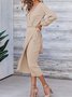Damen Unifarben Langarm Frühling/Herbst Nahtverarbeitung Kleid V-Ausschnitt Täglich Retro Maxikleid Tanktop A-Linien-Kleid