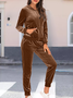 Damen Unifarben Nahtverarbeitung Zweiteiliges Set Täglich Langarm Lässig Frühling/Herbst Bluse mit Hose Matching Set