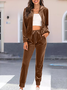 Damen Unifarben Nahtverarbeitung Zweiteiliges Set Täglich Langarm Lässig Frühling/Herbst Bluse mit Hose Matching Set