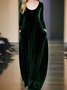 Damen Unifarben Langarm Frühling/Herbst Nahtverarbeitung Kleid Rundhals Täglich Retro Maxikleid Samt A-Linien-Kleid
