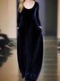 Damen Unifarben Langarm Frühling/Herbst Nahtverarbeitung Kleid Rundhals Täglich Retro Maxikleid Samt A-Linien-Kleid