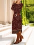 Damen Geblümt Langarm Frühling/Herbst Kleid Rundhals Täglich Lässig Midi T-Shirt-Kleid A-Linien-Kleid