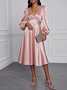 Regelmäßige Passform Seidensatin Einfach Gerüscht Kleid