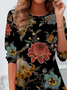 Damen Geblümt Langarm T-Shirts T-Shirt Rundhals Lässig Frühling/Herbst Tunika Oberteile