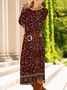 Damen Geblümt Langarm Frühling/Herbst Kleid Rundhals Täglich Lässig Midi T-Shirt-Kleid A-Linien-Kleid