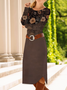 Damen Geblümt Langarm Frühling/Herbst Kleid Rundhals Täglich Lässig Midi T-Shirt-Kleid A-Linien-Kleid