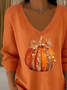 Damen Halloween (Kürbis) Langarm T-Shirts T-Shirt V-Ausschnitt Print Lässig Frühling/Herbst Oberteile