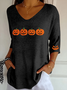 Damen Halloween (Kürbis) Dreiviertelärmel T-Shirts T-Shirt V-Ausschnitt Print Lässig Frühling/Herbst T-Shirt mit Grafik Oberteile