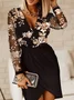 Damen Geblümt Langarm Frühling/Herbst Nahtverarbeitung Kleid V-Ausschnitt Täglich Lässig Mini Hüftrock A-Linien-Kleid