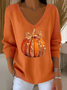 Damen Halloween (Kürbis) Langarm T-Shirts T-Shirt V-Ausschnitt Print Lässig Frühling/Herbst Oberteile